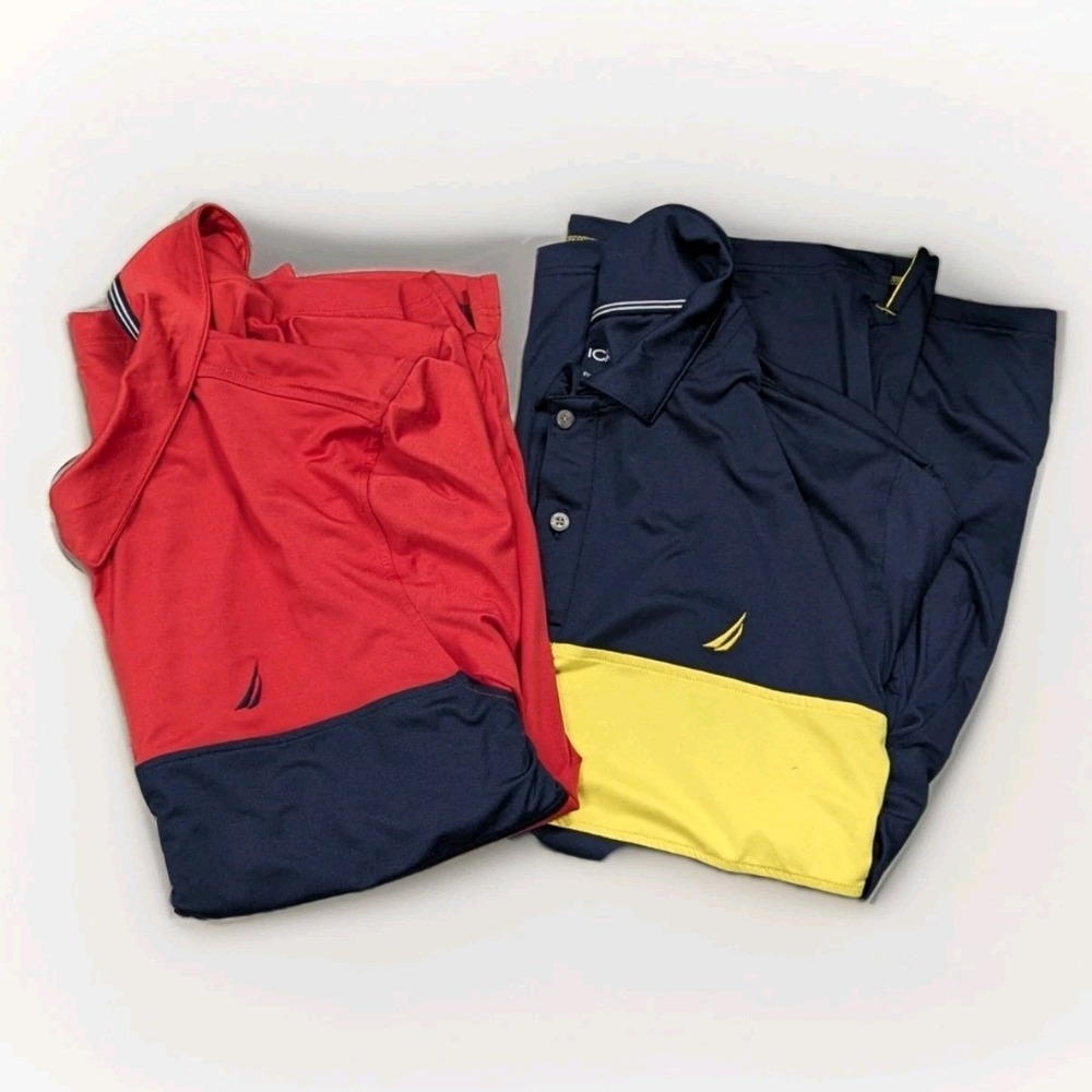 Coastal Preppy Nautica Color block Polo Shirt Bundle XL Yacht Club Golf Lot of 2